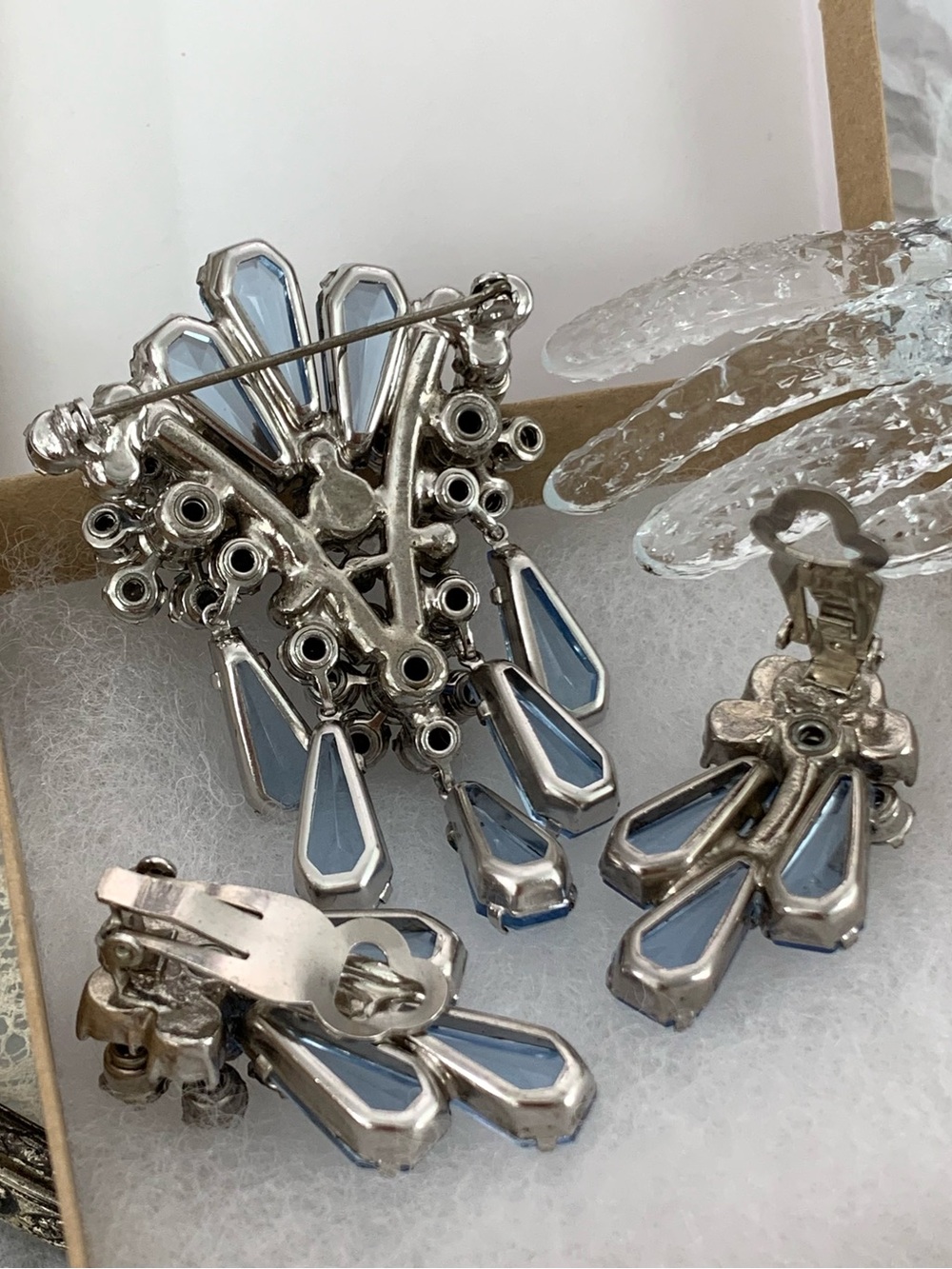 Juliana D&E DeLizza Elster Blue Florette Pentagon Brooch Earring Demi Parure Set - Picture 10 of 12